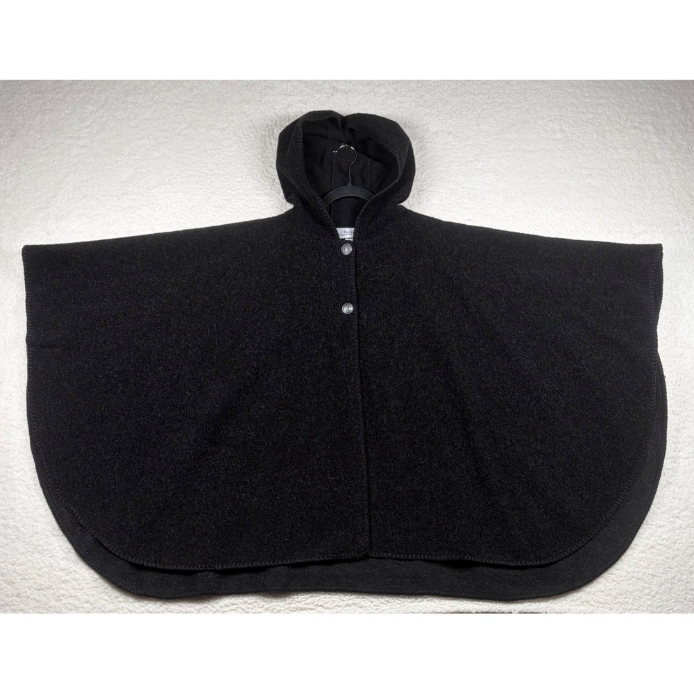Vermont Country Store Hooded Poncho Women Wool Blend Cape L/XL Black
